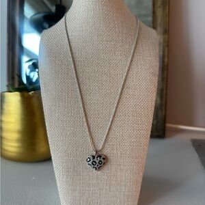 Silver Heart Pendant Necklace with Black Accents